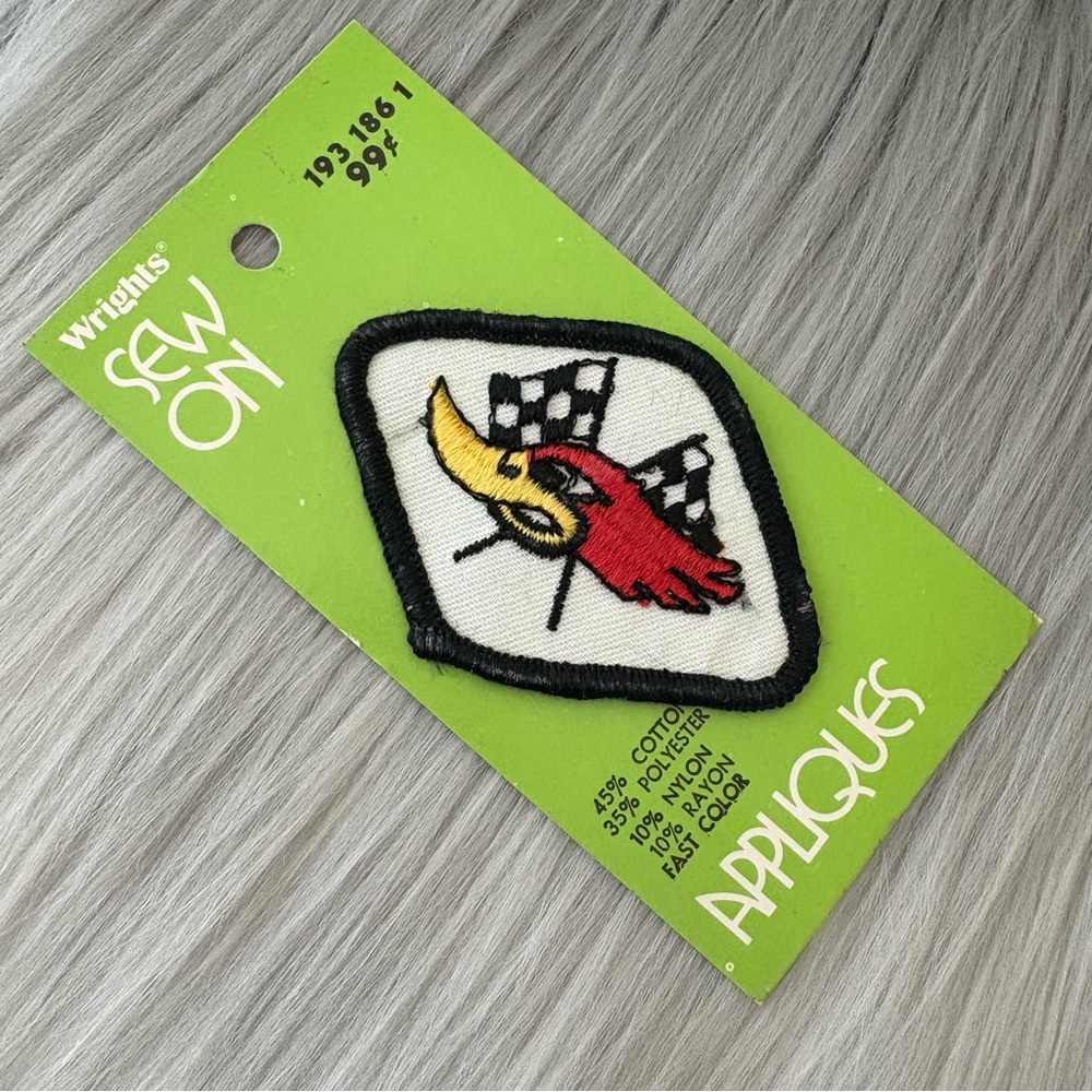 Vintage 80s Woodys Racing Checkered Flags & Bird Embroidered Sew On Patch